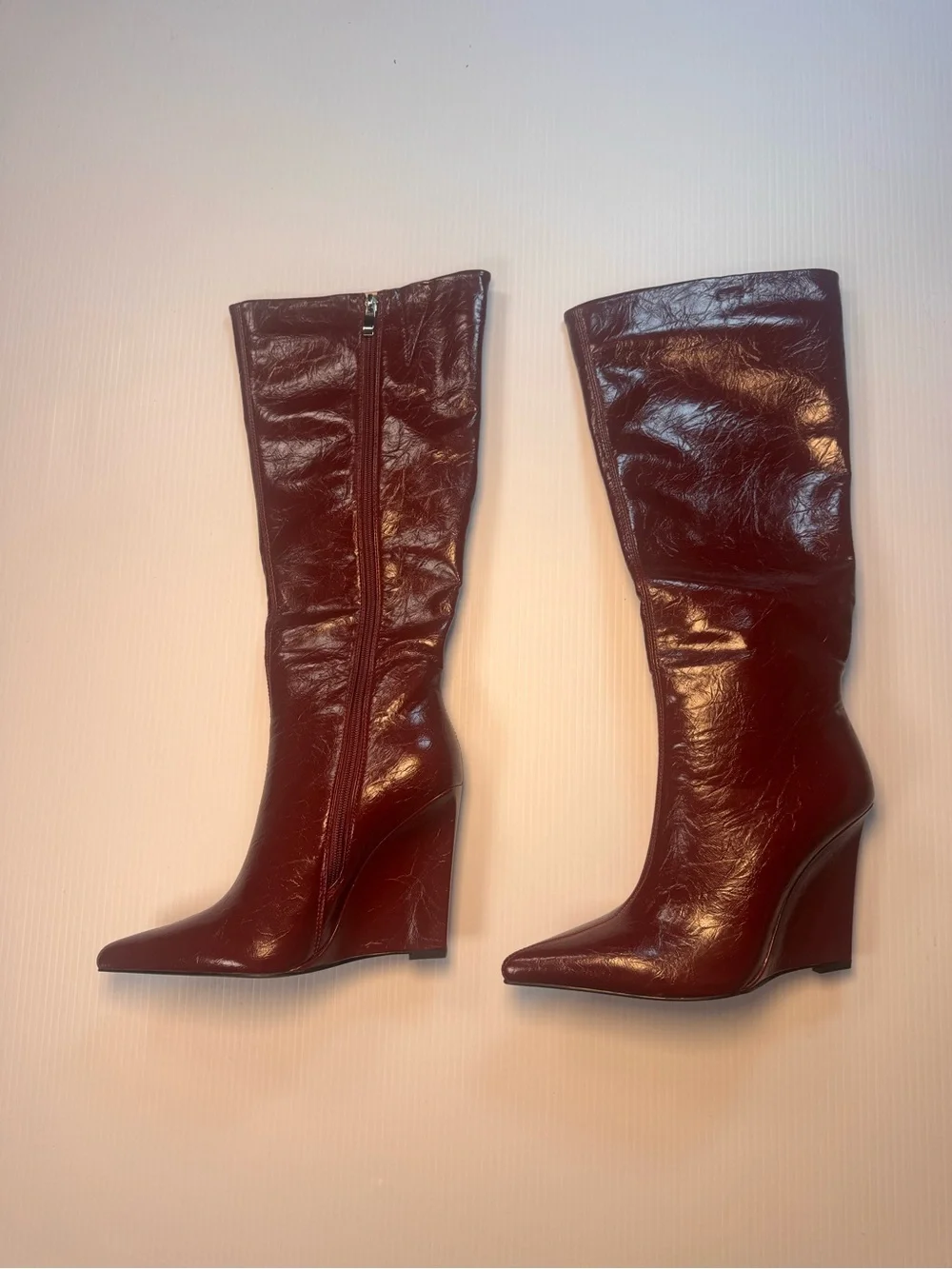 Azalea Wang AMAADIS Burgundy Wedge Knee High Boots – Size 7 – NIB 🤎🔥